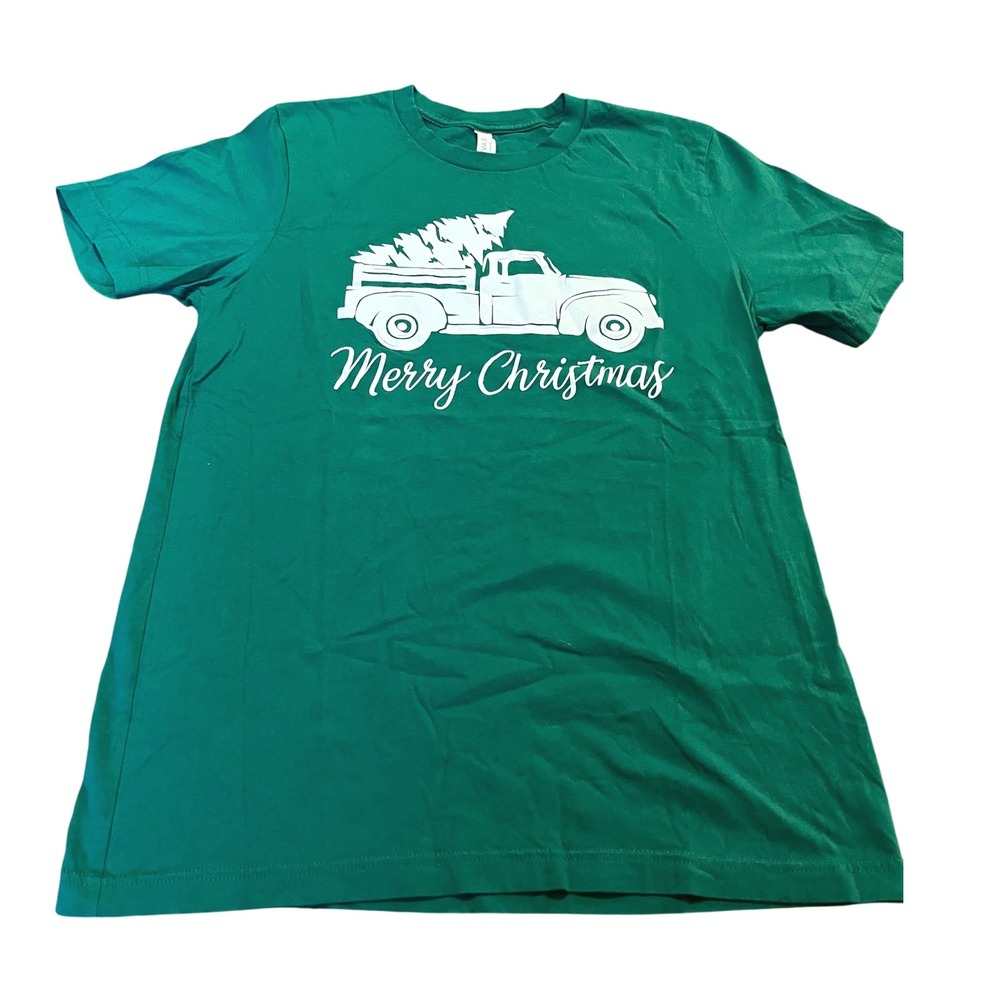 Merry‎ Christmas Truck Tree Green Short Sleeve T Shirt Women's Size M